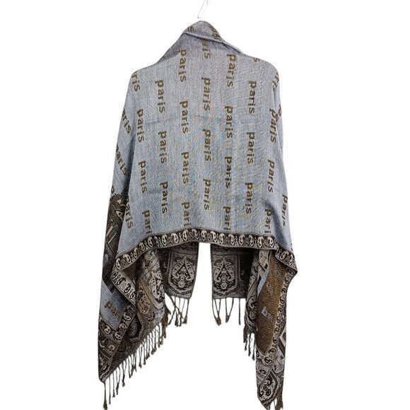 Reversible Women Paris Eiffel Tower City Tour Pashmina Shawl Wrap Scarf Gray - Picture 2 of 6